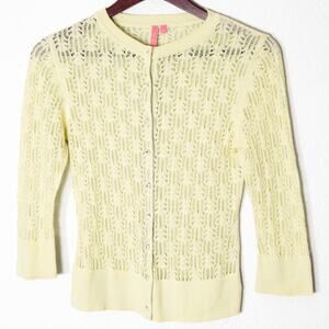 Charlotte Open Knit Cardigan Chartreuse Size M Y2K Revival